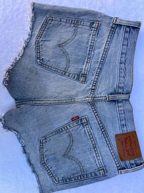 Levi's Light Blue Frayed Denim Cutoff Shorts